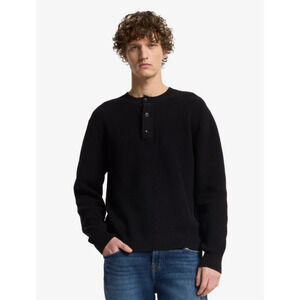 7 For All Mankind Black Waffle Knit Henley Shirt Men’s Medium Long Sleeve